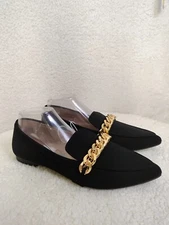 Report Women Loafer 10 Black Faux Suede Slip On Chain Embellished Flat Shoes