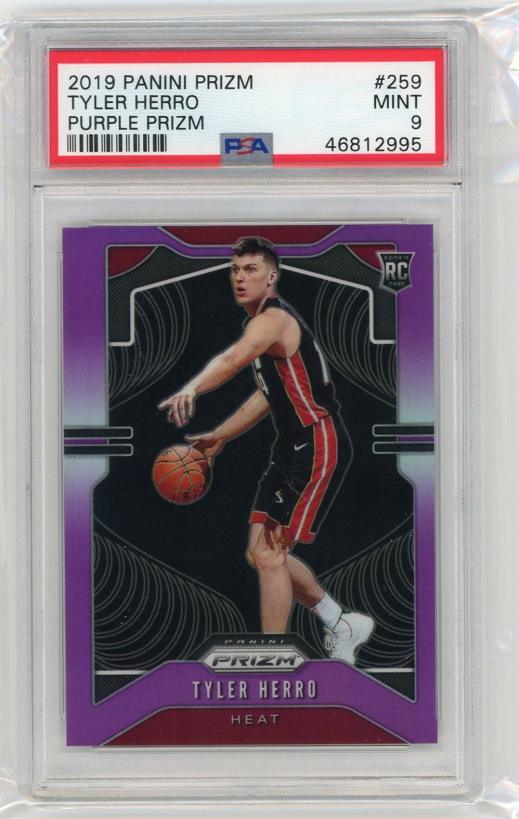 2019 Panini Prizm #259 Tyler Herro Purple Prizm Rookie #62/75 PSA 9