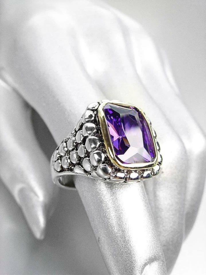EXQUISITE Designer Purple Amethyst Crystal Balinese Silver Dots Statement Ring - Image 2 of 4