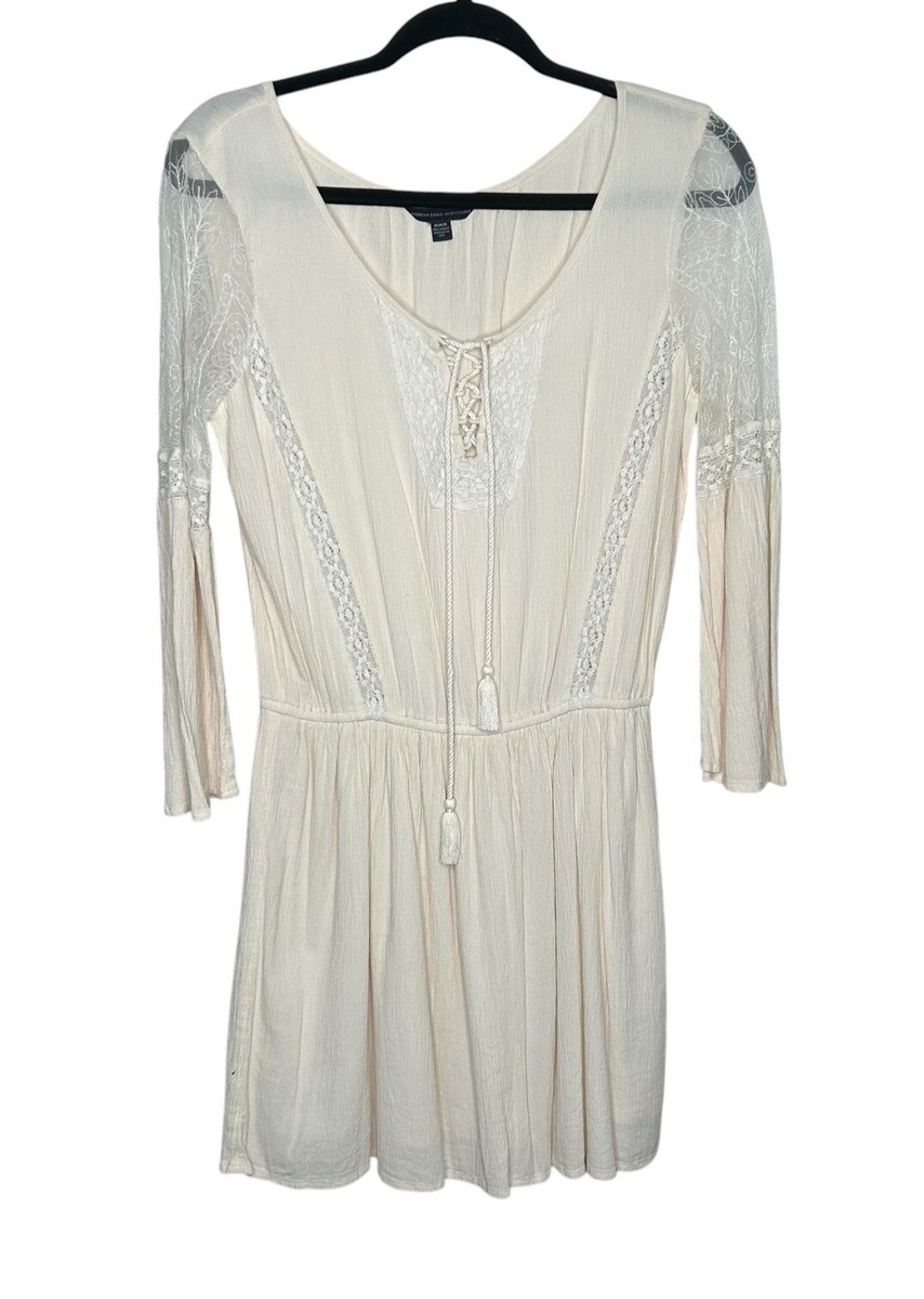 American Eagle Outfitters Dress Ivory Cream Bell Sleeve Lace Boho Waist M American Eagle Outfitters Dress Ivory Cream Bell Sleeve Lace Boho Waist M