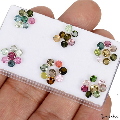 Certified 5.80 Cts/45 Pcs Natural Unheated Multi Color Tourmaline Round Cut Gems - Picture 2 of 3