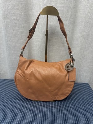 Coach Ali Flap Peach Orange Metallic Soft Leather Flap Hobo 