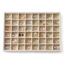 Large Jewelry Organizer for Drawer Insert Velvet Stackable 48 Grids Beige