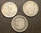 Lot of 3 90% Silver Half Dollars Walking Liberty Barber Monroe Adam's Commem