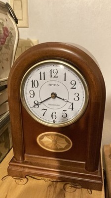 Rhythm Celebration Time 108 Wooden Inlaid Mantel Clock Musical Chime 6 Songs