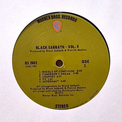 Black Sabbath ''Vol. 4'' 1972 Warner Bros. 12'' Black Vinyl LP Stereo BS 2602