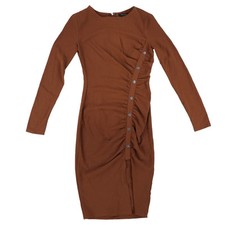 City Studios Juniors Dress Bodycon Ruched Button-Front Zip-Up Brown Extra Small