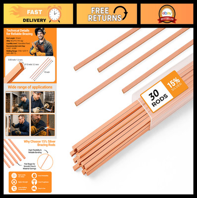 30pcs Silver Brazing Rods 15% Phos Copper Alloy Flat Welding 0.050''x1/8''x10'' HVA