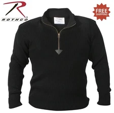Rothco Black Commando Military Quarter Zip Sweater w/ Suede Patches Sz L / Large