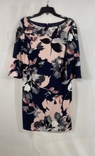 Vince Camuto Women's Navy Blue Floral Bell Sleeve Boat Neck Dress Size 14