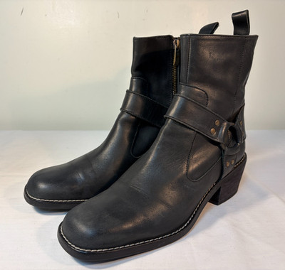 Zara Trafaluc Harness Boots Women's Black Leather Side Zip - EU 42 (US 11)