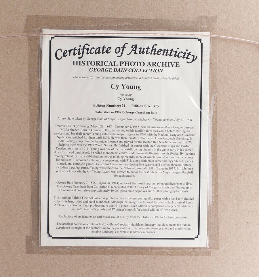 Cy Young Framed 16.5x22 Historical Photo Archive LimitedEdition Giclee - Image 3 of 4