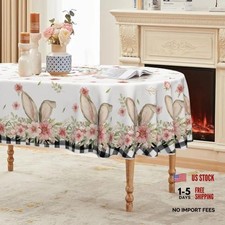 White Oval Easter Tablecloth 60x84 Inch - Spring Flower 60x84 Inch