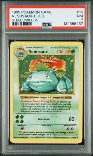 1999 POKEMON BASE SET SHADOWLESS #15 VENUSAUR-HOLO PSA 7