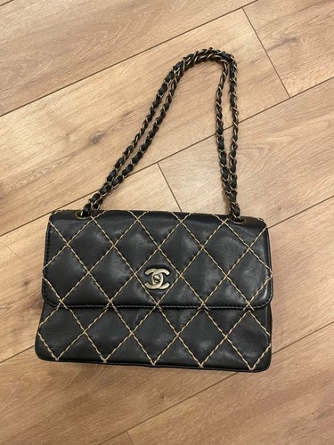 Chanel Wild Stitch Matelasse Shoulder Bag Black Used