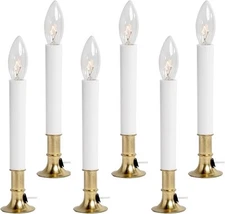 Creative Hobbies Electric Window Candle Lamp with Brass Plated Base, White 