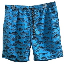 Distortion Boys XL Swim Trunks Swimsuit Blue w Fish Pattern Vintage BXL Y2K
