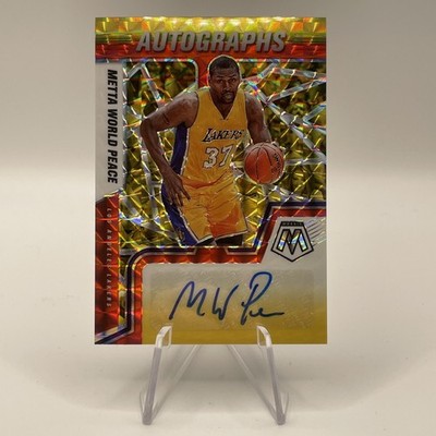2021-22 Panini Mosaic Metta World Peace Red Yellow Fusion Autograph #AM-MWP
