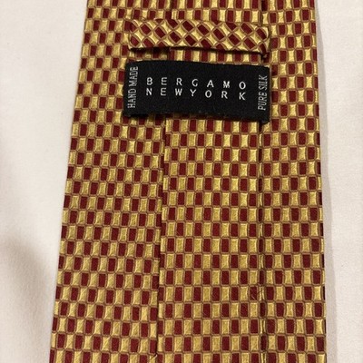 BERGAMO NEW YORK Gold/Maroon, Geometric  Square Pattern Handmade 100% Silk