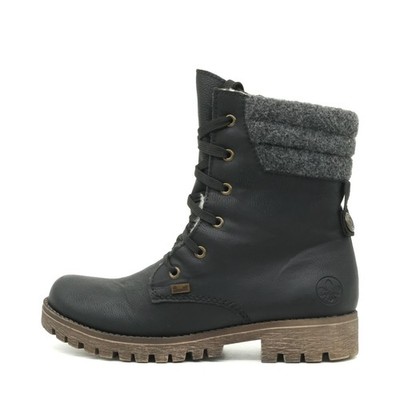 Rieker Damen Z6741 Schnürstiefel Schwarz Kunstleder Reißverschluss Stiefel EU 38