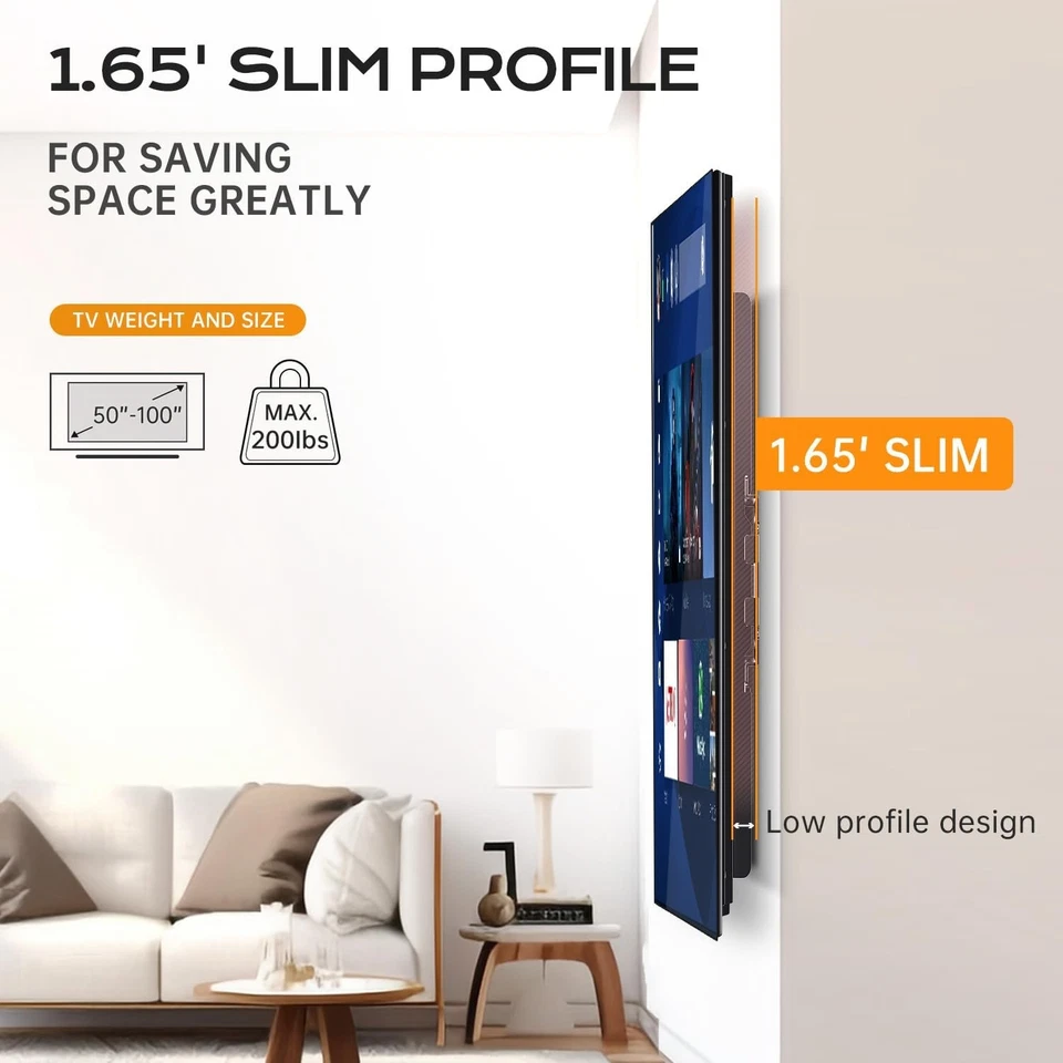 Soporte de pared para TV plana y curva de 70-100 pulgadas VESA hasta 900x600 LED OLED LCD Foto 2 de 4