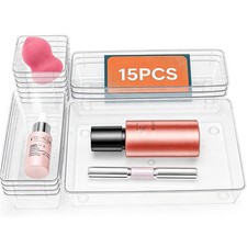 15 Pack Clear Plastic Drawer Organizer Set - 4 Sizes Makeup Vanity Organizer ...