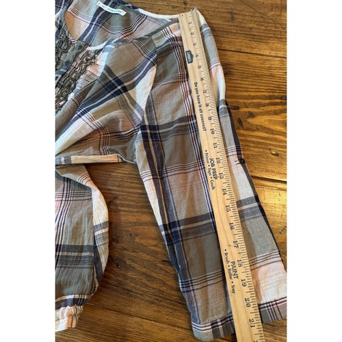 Maurices Button Front Ruffle Plaid Green Pink Women's Size 1X Elastic Waist - Picture 8 of 12