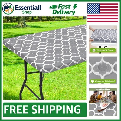 Waterproof Elastic Fitted Table Cover for 6 Foot Rectangular Dining Tables
