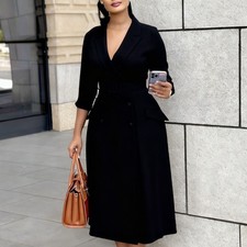 Women's Plus Size Sexy 3/4 Sleeve Pleated Party Mini Dress Banquet Spring Dress