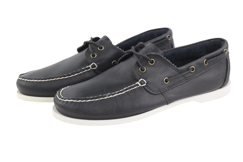 TIMBERLAND A199P Men Shoes EU43.5/44.5 Black Leather Boat Lace Up Ortholite * - Image 2 of 4