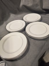 Set of 8 Wallace Fine China 7.5 ''Dessert/Salad Plates-Silver Trim Inner & Outer