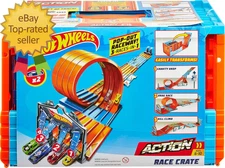 Toy Car Track Set Race Crate Transforms into 3 Different Builds Includes Storage
