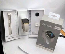 Fitbit Sense Smartwatch Soft Gold Stainless Steel Case Lunar White