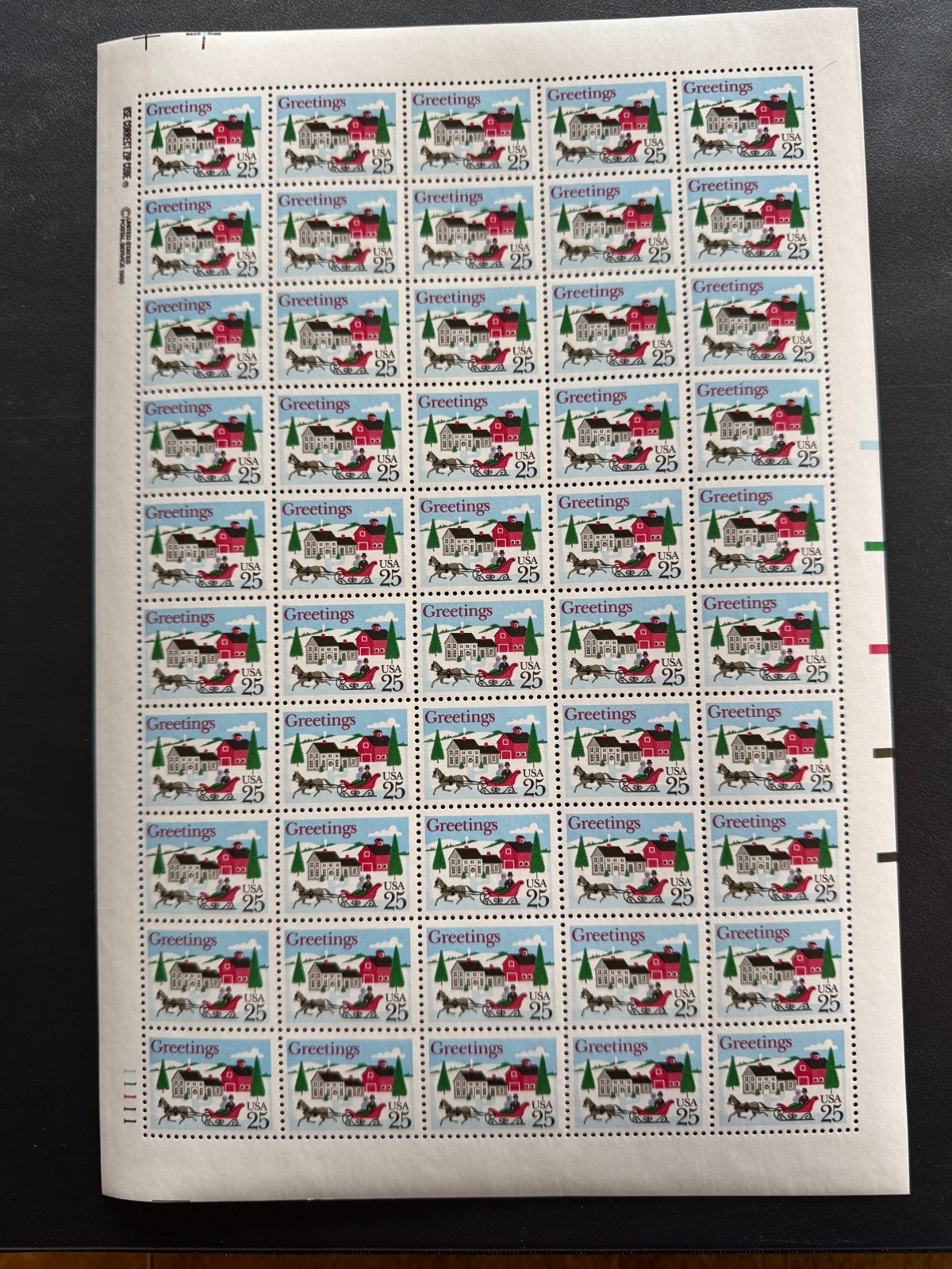 Scott #2400 Sleigh & Village Greetings Sheet of 50 25¢ Stamps (1988) | eBay