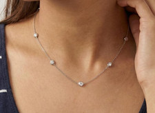 925 Silver CZ Diamond Station Necklace Minimalist Classic Necklace Birthday Gift
