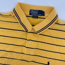 Polo Ralph Lauren Polo Shirt Men L Yellow Navy Striped Short Sleeve Cotton Pique