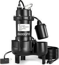 1HP 6600 GPH Submersible Sewage Pump, Heavy Duty Cast Iron Effluent Pump with Au