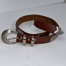 Vintage Axcess Genuine Leather Belt Brown Western Silver Concho Thin 33 1/2  