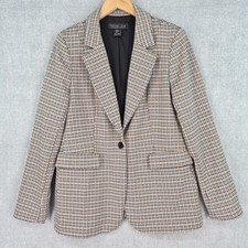Rachel Zoe Career Blazer Womens Medium Brown Houndstooth Tweed Jacket Business