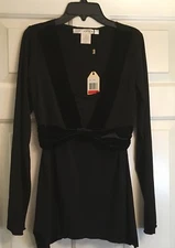 Brand NEW Studio M Black Long Sleeve Empire Waist V-Neck Women's Top~XS