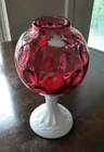 Vintage Fenton Ruby Overlay Ivy Ball with Label - 1956-59