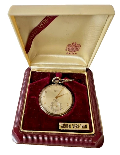 Antique Gruen Veri-Thin 17 Jewel Mechanical Pocket Watch W 10k Gold Filled W Box