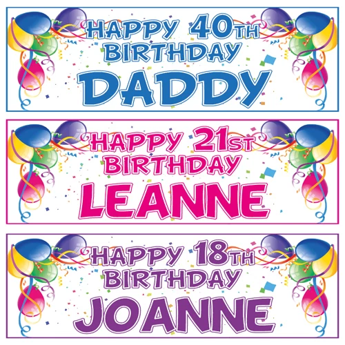 2 PERSONALISED BALLOON BIRTHDAY PARTY BANNERS - 1st 18th 21st 40th 50th ANY AGE
