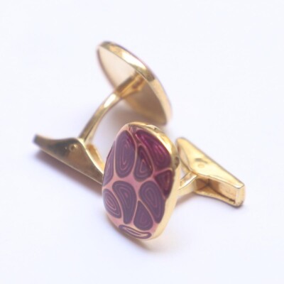 925 Sterling Silver Purple Enamel Square Shape Gold Plated Wedding Cufflinks