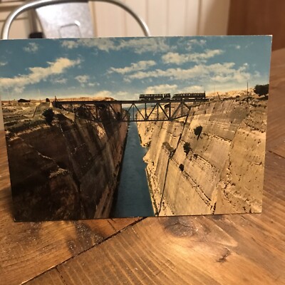 Train Passing Over The Bridge of The Isthmus Straits of Corinth, Greece Postcard
