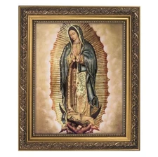 Our Lady of Guadalupe Framed Print, Under Glass W/ Gold Finish Frame, 12.5" High