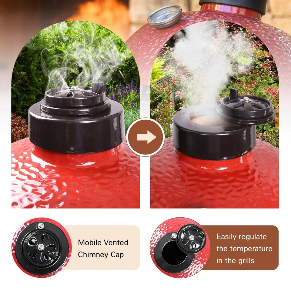 Ceramic Vented Chimney Cap for Kamado Joe Dual Function Metal Top