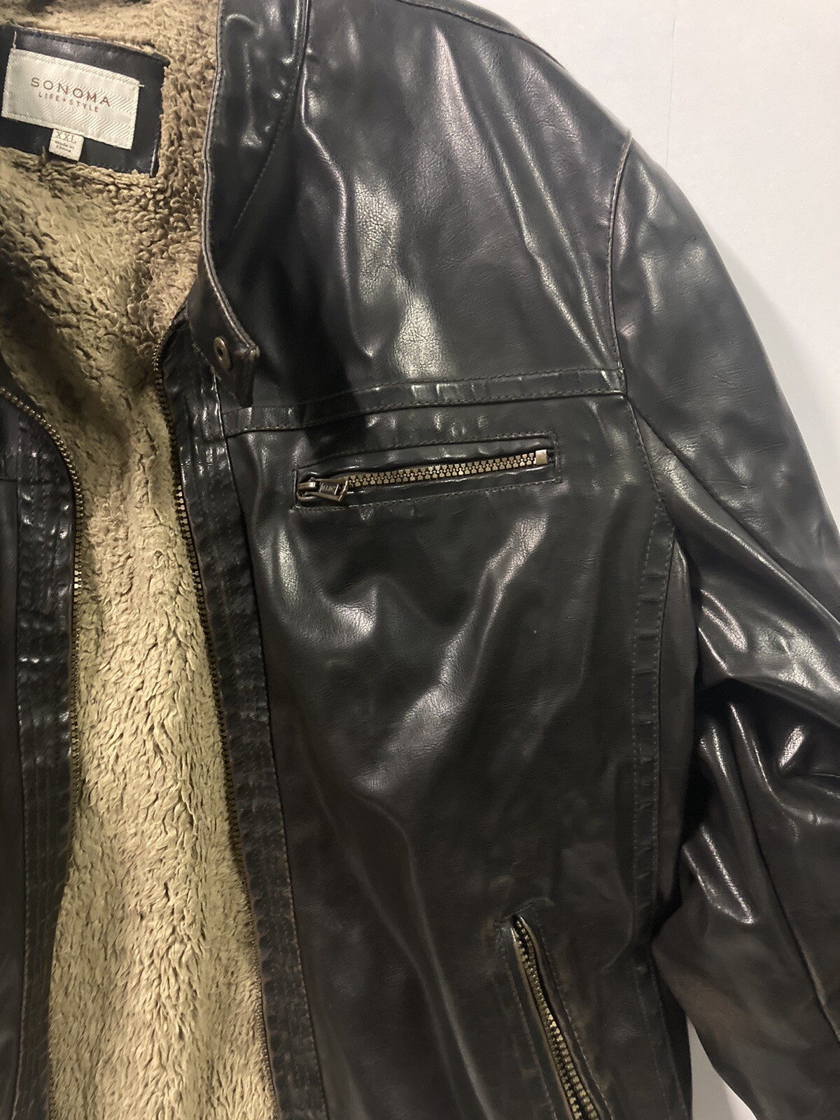 Sonoma Men's Fur Lined Faux Leather Motorcycle Jacket… Gem