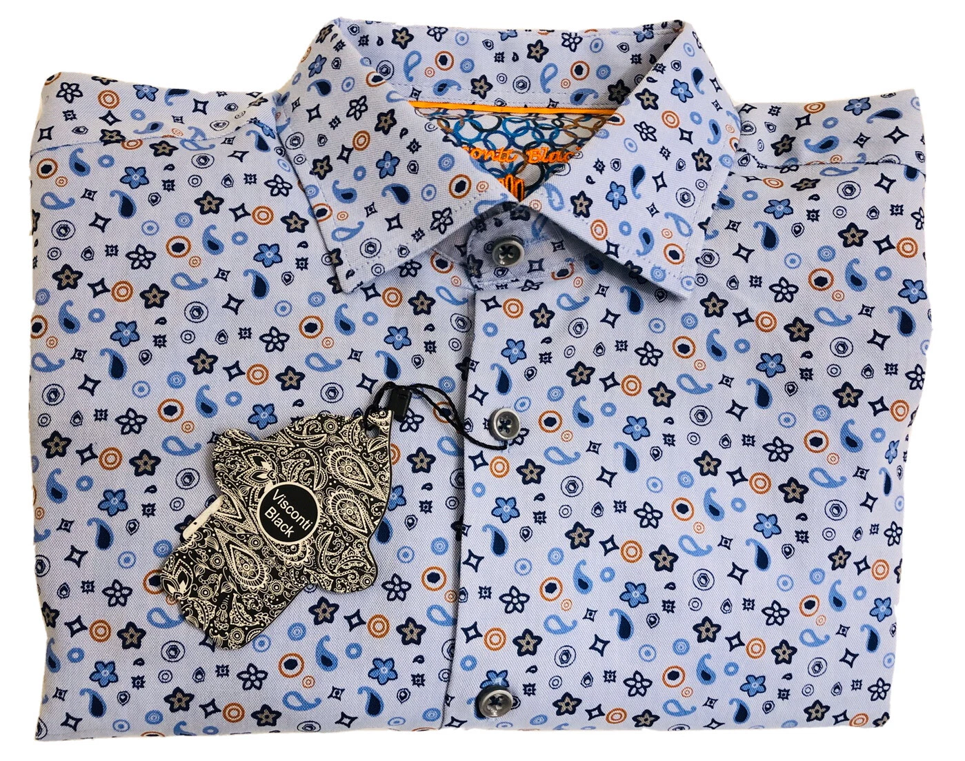 Luchiano Visconti Men's Blue Floral Men's Long Sleeve Shirt, #3943, Size Medium