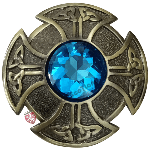 Scottish Kilt Fly Plaid Brooch Various Stone 3" Celtic Knot Pin Brooch Antique - Picture 7 of 12